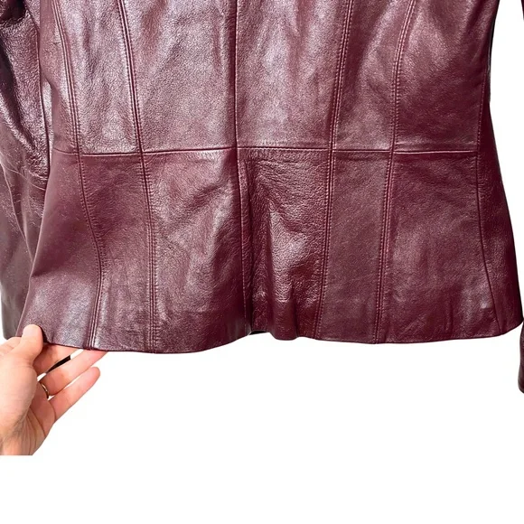 Wilson’s Leather | Burgundy Leather Zip Up Jacket - Picture 7 of 17